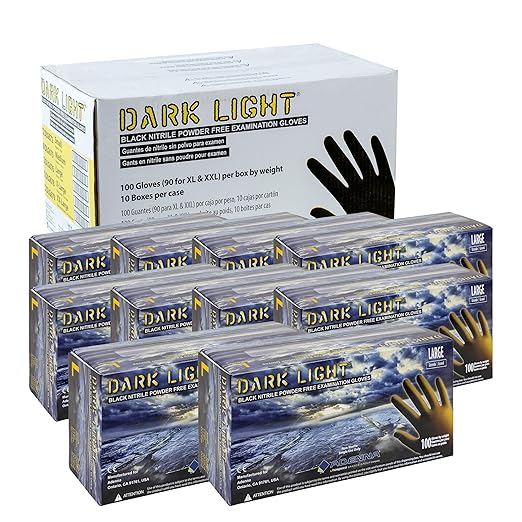 Adenna Dark Light Bulk Disposable Nitrile Gloves – 9 Mil, Heavy Duty Work Rubber Glove with Textured Grip, Non-Latex & Powder Free, Case of 1000, Large, Black