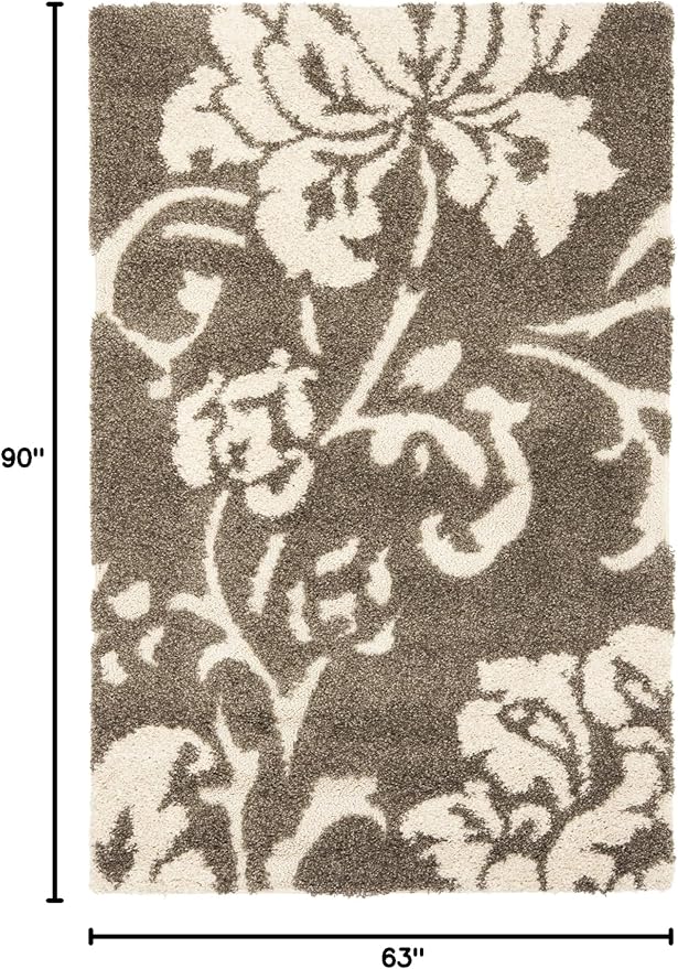 SAFAVIEH Florida Shag Collection Area Rug - 5'3" x 7'6", Smoke & Beige, Floral Design, Non-Shedding & Easy Care, 1.2-inch Thick Ideal for High Traffic Areas in Living Room, Bedroom (SG458-7913)