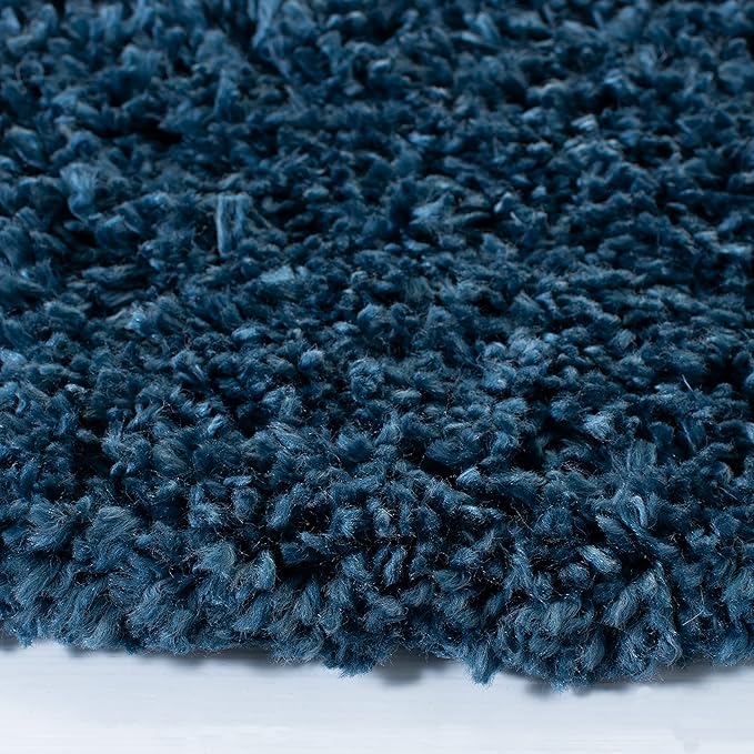 SAFAVIEH August Shag Collection 4' Round Navy AUG200M Solid Non-Shedding Living Room Bedroom Dining Room Entryway Plush 1.5-inch Thick Area Rug