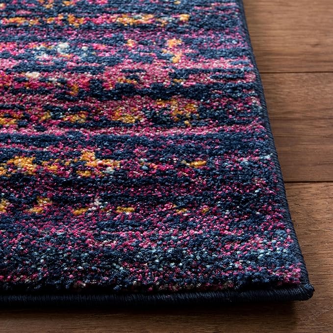 SAFAVIEH Evoke Collection Area Rug - 6'7" x 9', Blue & Fuchsia, Oriental Medallion Distressed Design, Non-Shedding & Easy Care, Ideal for High Traffic Areas in Living Room, Bedroom (EVK275F)