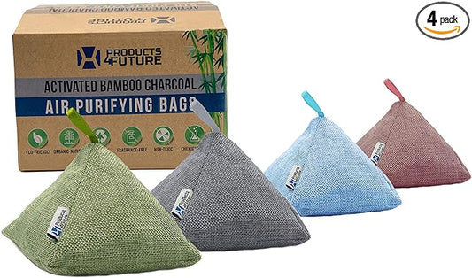 4 Pack of 200g Naturally Activated Bamboo Charcoal Air Purifying Bags | Natural Home Deodorizer Bags | Charcoal Bag Odor Absorber For Pets | Odor Eliminator & Moisture Absorber Air Freshener Bags