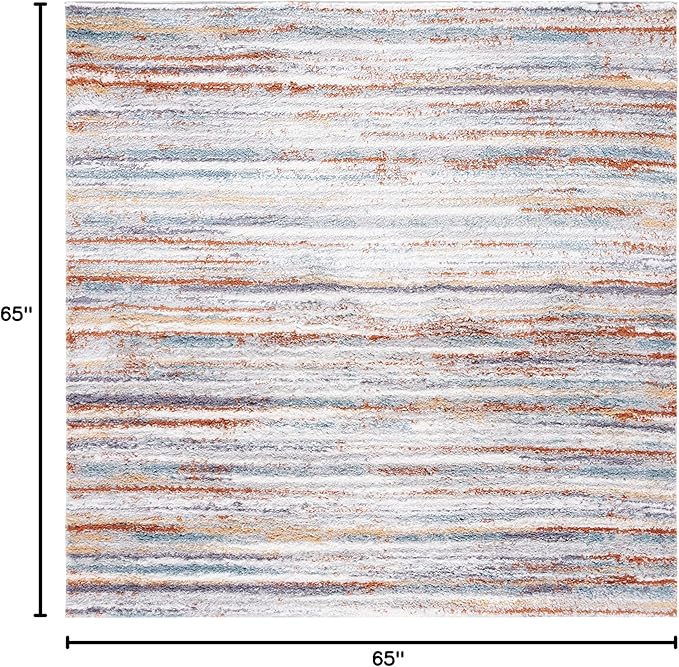 SAFAVIEH Berber Shag Collection Area Rug - 5'1" Square, Blue Rust & Ivory, Striped Design, Non-Shedding & Easy Care, 1.2-inch Thick, Ideal for The Living Room, Bedroom, Dining Room (BER565A-5SQ)
