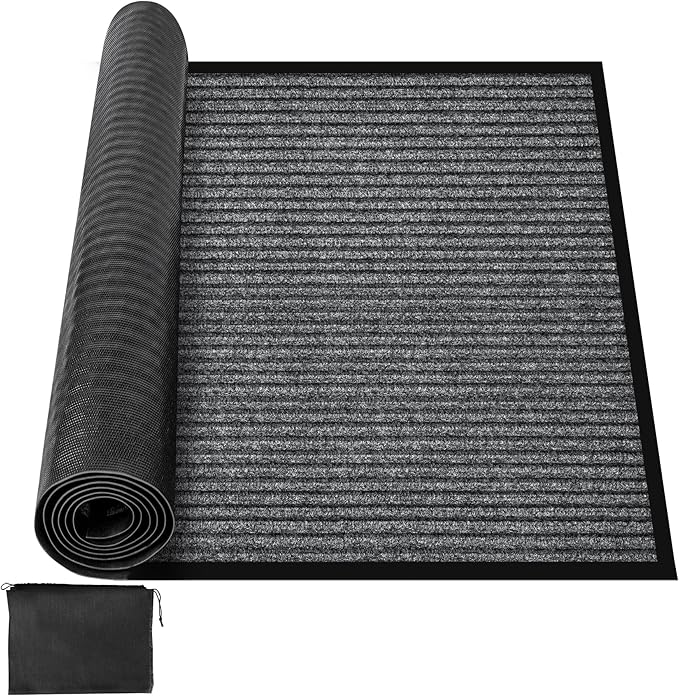 MYFAMIREA Commercial Floor Mat 4' x 6' Extra Large Front Door Industrial Rug Heavy Duty Brush Step Entrance Mat Weather Utility Rug with Non Slip Rubber Backing Low Profile for Entryway, Charcoal Grey