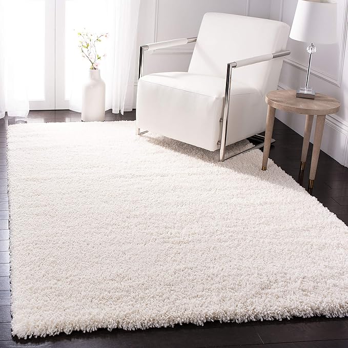 SAFAVIEH Fontana Shag Collection Area Rug - 6'7" x 9', Ivory, Solid Design, Non-Shedding & Easy Care, 2-inch Thick Ideal for High Traffic Areas in Living Room, Bedroom (FNT800A)