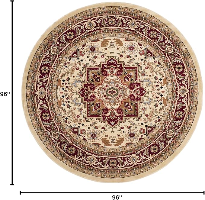 SAFAVIEH Lyndhurst Collection 8' Round Ivory/Red LNH330A Traditional Oriental Non-Shedding Dining Room Entryway Foyer Living Room Bedroom Area Rug