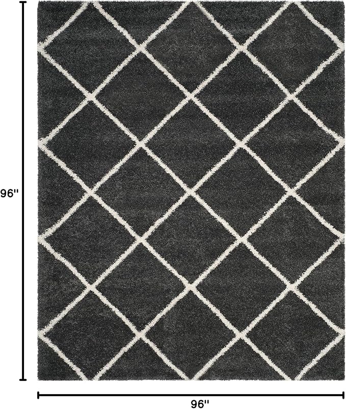 SAFAVIEH Hudson Shag Collection Area Rug - 8' Square, Dark Grey & Ivory, Trellis Design, 2-inch Thick, Ideal for The Living Room, Dining, Bedroom (SGH281G)