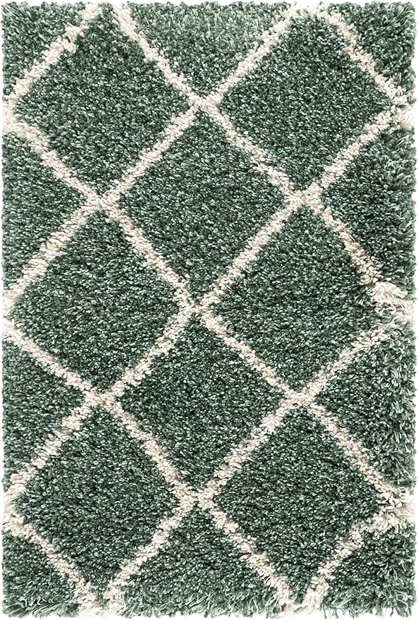SAFAVIEH Hudson Shag Collection Accent Rug - 2' x 3', Green & Ivory, Modern Trellis Design, Non-Shedding & Easy Care, 2-inch Thick Ideal for High Traffic Areas in Foyer, Living Room, Bedroom (SGH281Y)