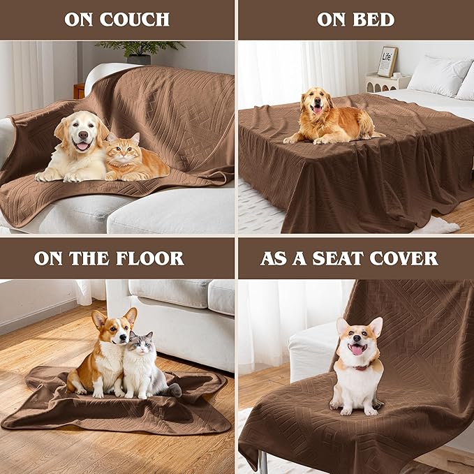 Waterproof Recliner Chair Cover - Washable Double-Sided Velvet and Pattern Reversible Cover for Couch, Bed, Sofa Protection for Dogs, 30x40in/Brown