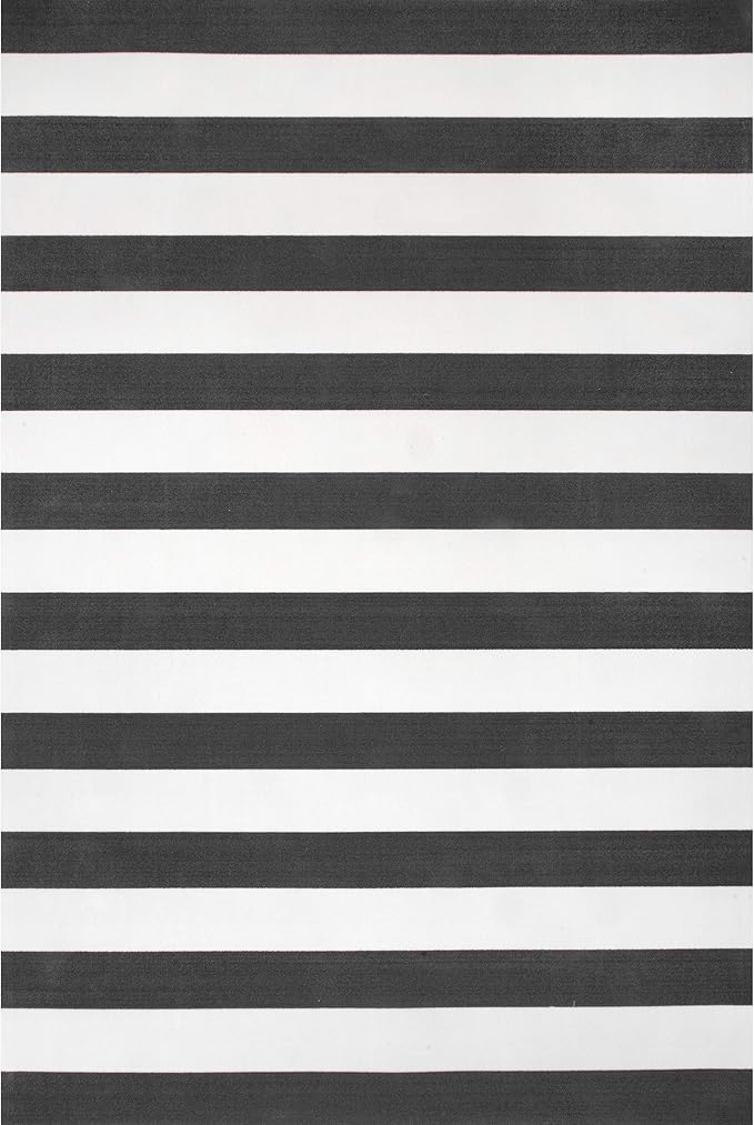 nuLOOM Christa Black/Off White, 3' x 5', Striped, Soft and Cozy, High Traffic, Stain Resistant, Easy Clean, Durable Area Rug for Indoor/Outdoor Patio, Deck, Porch, Garden, Courtyard