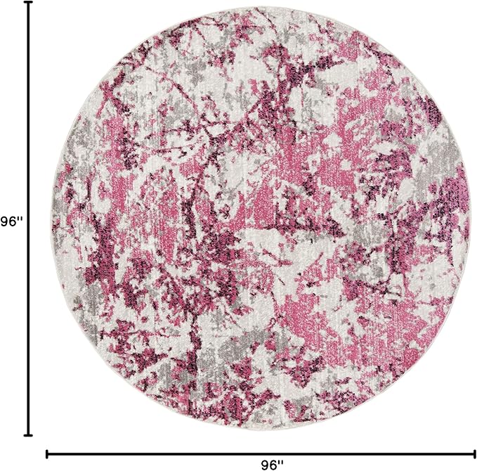 SAFAVIEH Skyler Collection Area Rug - 8' Round, Pink & Ivory, Modern Abstract Design, Non-Shedding & Easy Care, Ideal for High Traffic Areas in Living Room, Bedroom (SKY186N)
