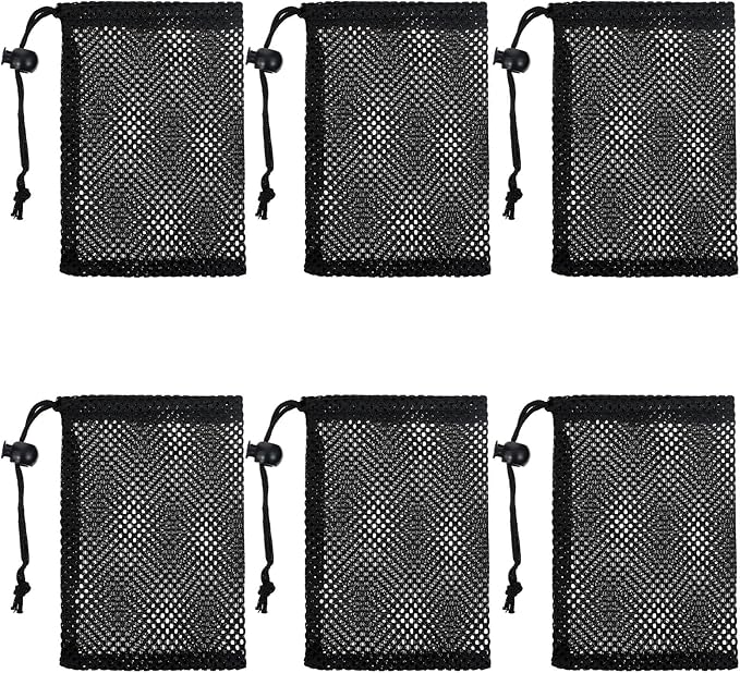 6 Pcs Small Mesh Bags Drawstring, 6x4 Inch Mesh Drawstring Bag Small Net Bag Black Portable Draw String Storage Bags Mini Nylon Meshing Pouch Travel Stuff Pouch