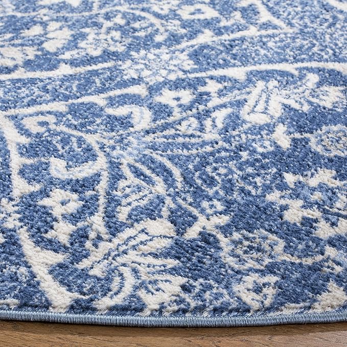 SAFAVIEH Brentwood Collection Area Rug - 9' x 12', Navy & Light Grey, Floral Damask Ogee Trellis Design, Non-Shedding & Easy Care, Ideal for High Traffic Areas in Living Room, Bedroom (BNT860M)