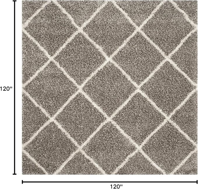SAFAVIEH Hudson Shag Collection Area Rug - 10' Square, Grey & Ivory, Modern Trellis Design, Non-Shedding & Easy Care, 2-inch Thick Ideal for High Traffic Areas in Living Room, Bedroom (SGH281B)