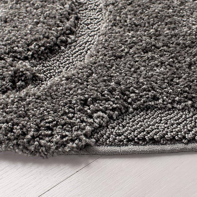 SAFAVIEH Florida Shag Collection Area Rug - 6'7" Round, Grey, Scroll Design, Non-Shedding & Easy to Clean, High-Low Plush Pile, Ideal for Living Room, Bedroom, Dining Space (SG455-8013)
