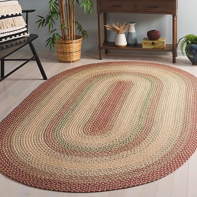 SAFAVIEH Washable Rug Outdoor Braided Collection - 5' x 8' Oval, Rust & Multi, Handmade & Reversible, Non-Shedding & Easy to Clean, Ideal for Patio, Backyard, Mudroom (BRD303A)