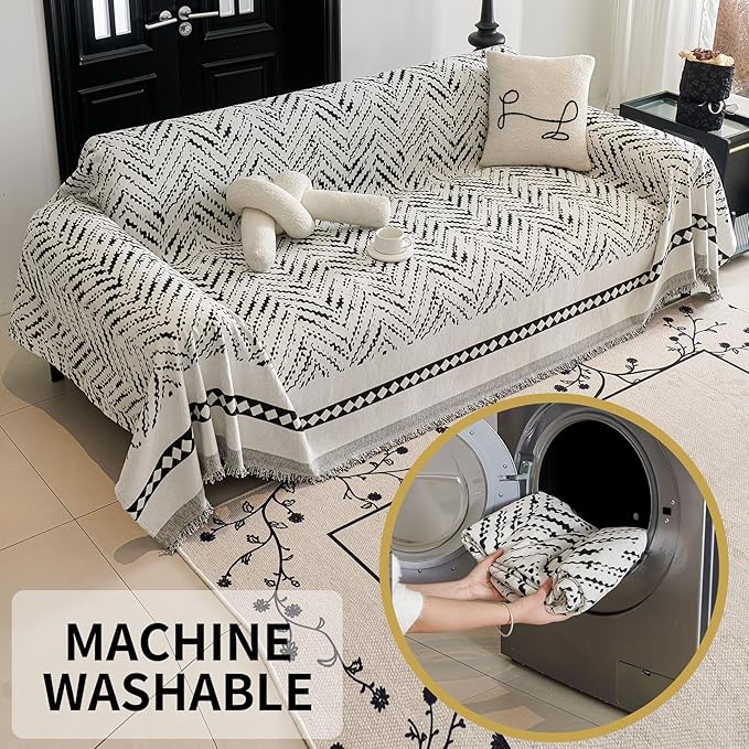 HAOMAIJIA Non Slip Couch Cover Sofa Covers for 3 Cushion Couch Washable sectional Couch Covers for Dogs pet Furniture Protector Couch Cover Blanket for Living Room (MR-Black, 71"x134")