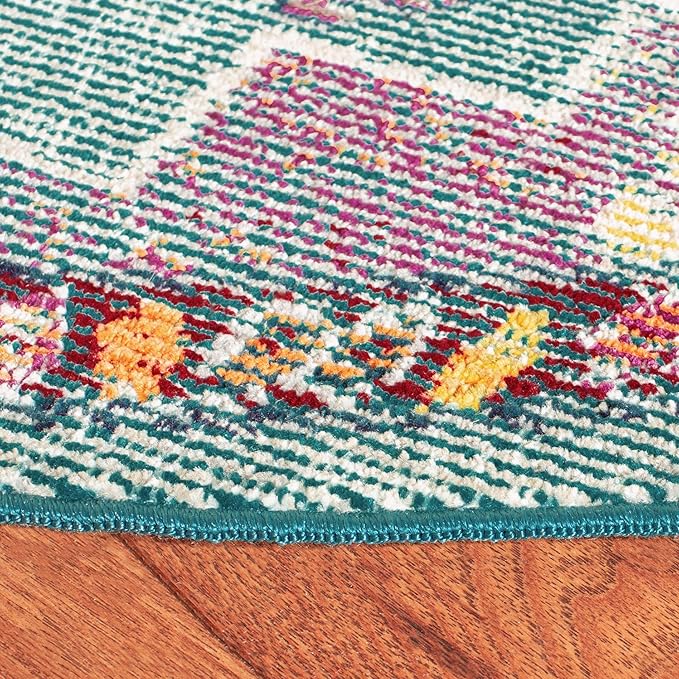 SAFAVIEH Crystal Collection Area Rug - 5' Round, Teal & Orange, Medallion Distressed Design, Non-Shedding & Easy Care, Ideal for High Traffic Areas in Living Room, Bedroom (CRS501J)