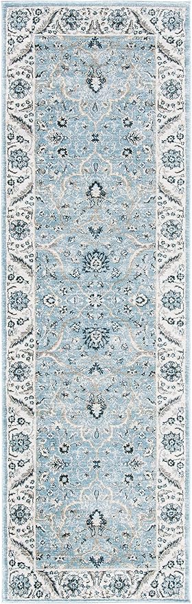 SAFAVIEH Isabella Collection Runner Rug - 2'2" x 11', Light Blue & Cream, Oriental Design, Non-Shedding & Easy Care, Ideal for High Traffic Areas in Living Room, Bedroom (ISA912M)