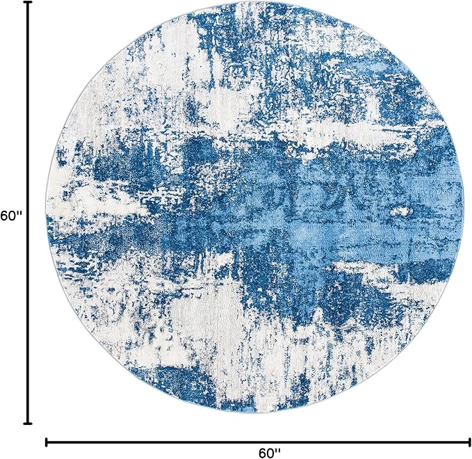 SAFAVIEH Jasper Collection Area Rug - 5' Round, Blue & Ivory, Modern Abstract Design, Non-Shedding & Easy Care, Ideal for High Traffic Areas in Living Room, Bedroom (JSP101M)