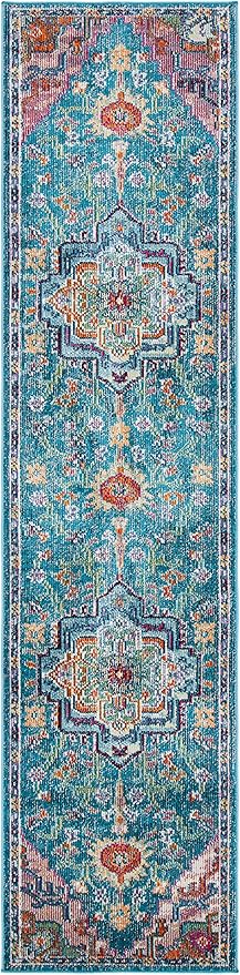 SAFAVIEH Crystal Collection Runner Rug - 2'2" x 11', Teal & Rose, Medallion Distressed Design, Non-Shedding & Easy Care, Ideal for High Traffic Areas in Living Room, Bedroom (CRS501T)
