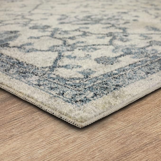 Mohawk Home Garrett Floral Ornamental Denim Blue 2' x 8' Area Rug Perfect for Living Room, Dining Room, Office