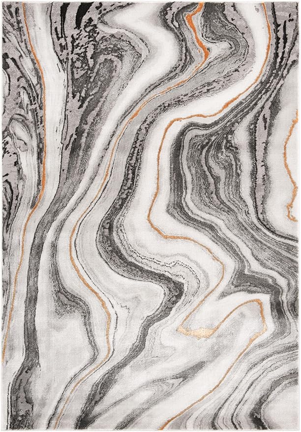 SAFAVIEH Craft Collection Area Rug - 6'7" x 9', Grey & Gold, Modern Abstract Design, Non-Shedding & Easy Care, Ideal for High Traffic Areas in Living Room, Bedroom (CFT819F)