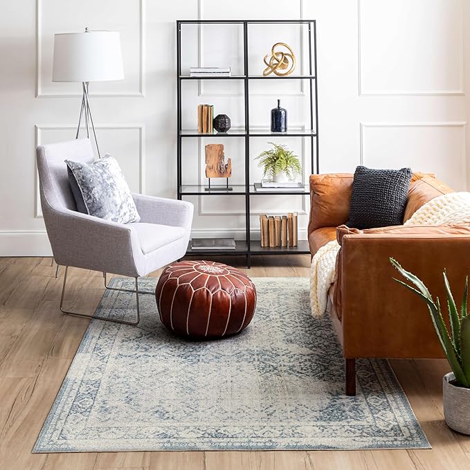 Mohawk Home Cassandra Abstract Geometric, Ornamental Denim Blue 2' x 10' Area Rug Perfect for Living Room, Dining Room, Office