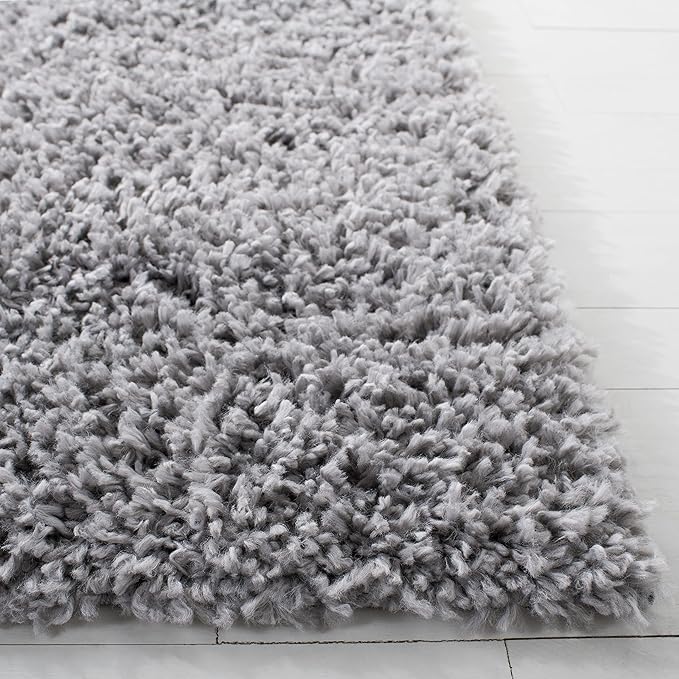 SAFAVIEH August Shag Collection Area Rug - 6'7" x 9', Silver, Solid Design, Non-Shedding & Easy Care, 1.5-inch Thick Ideal for High Traffic Areas in Living Room, Bedroom (AUG200G)