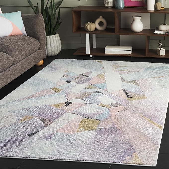 SAFAVIEH Porcello Collection Area Rug - 5'3" x 7'6", Blue & Pink, Modern Abstract Pattern, Non-Shedding & Easy Care, Ideal for Living Room, Foyer, Bedroom (PRL6937J-5)