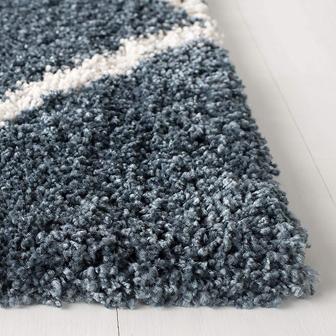 SAFAVIEH Hudson Shag Collection Accent Rug - 4' x 6', Slate Blue & Ivory, Trellis Design, Non-Shedding & Easy Care, 2-inch Thick Ideal for High Traffic Areas in Foyer, Living Room, Bedroom (SGH281L)