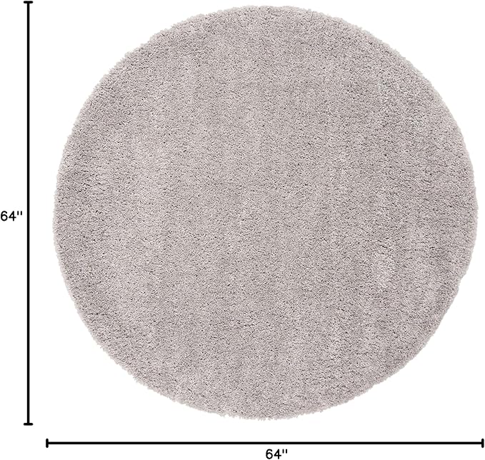 SAFAVIEH Fontana Shag Collection Area Rug - 5'3" Round, Grey, Solid Design, Non-Shedding & Easy Care, 2-inch Thick Ideal for High Traffic Areas in Living Room, Bedroom (FNT800F)