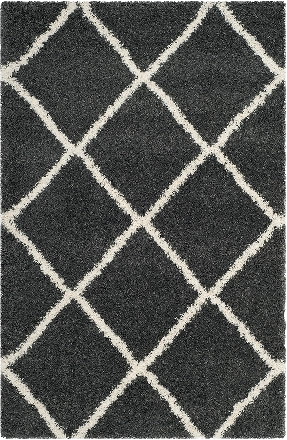 SAFAVIEH Hudson Shag Collection Accent Rug - 3' x 5', Dark Grey & Ivory, Trellis Design, Non-Shedding & Easy Care, 2-inch Thick Ideal for High Traffic Areas in Foyer, Living Room, Bedroom (SGH281G)