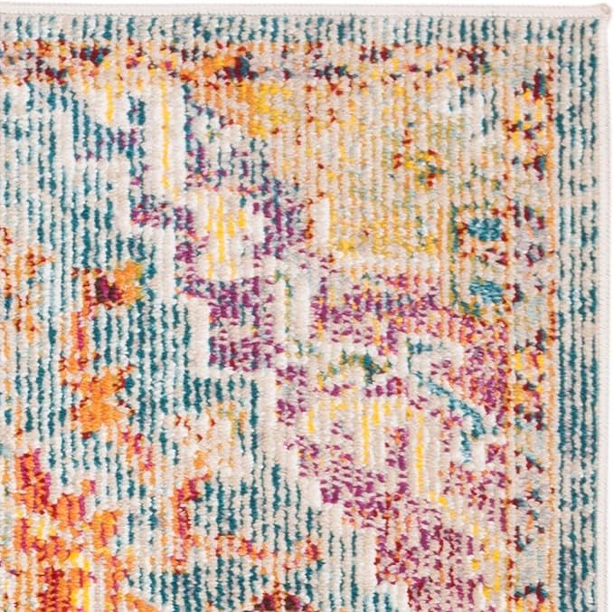 SAFAVIEH Crystal Collection Accent Rug - 2'2" x 5', Orange & Teal, Medallion Distressed Design, Non-Shedding & Easy Care, Ideal for High Traffic Areas in Entryway, Living Room, Bedroom (CRS501K)