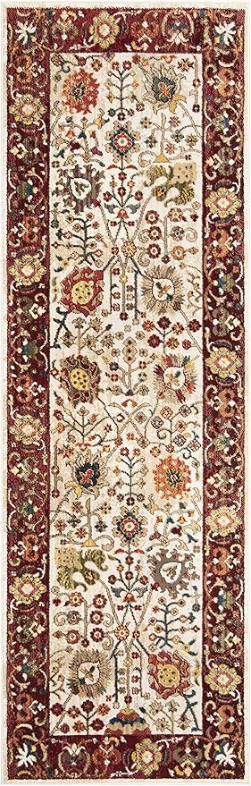SAFAVIEH Kashan Collection Runner Rug - 2'6" x 8', Ivory & Red, Traditional Oriental Design, Non-Shedding & Easy Care, Ideal for High Traffic Areas in Living Room, Bedroom (KSN303D)