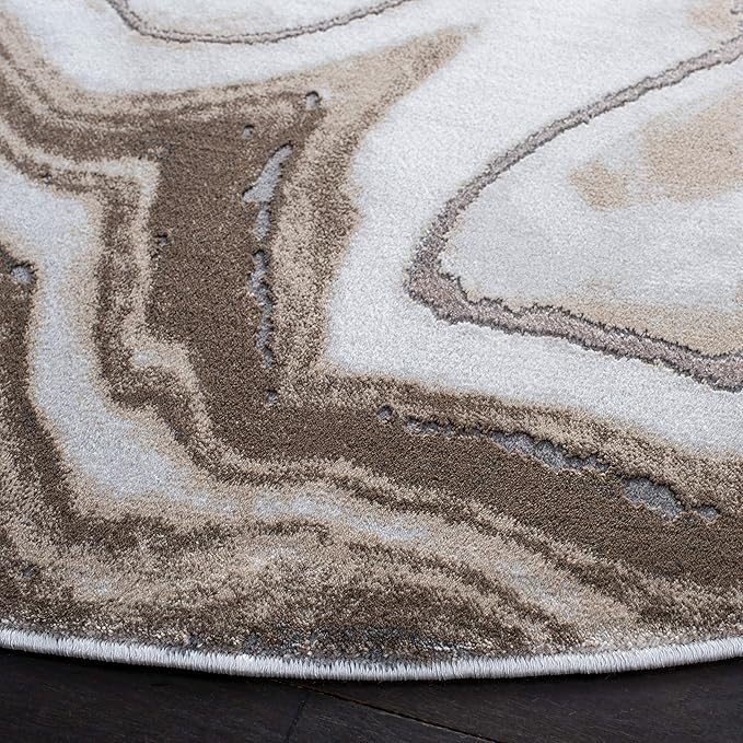 SAFAVIEH Craft Collection Area Rug - 8' Round, Gold & Grey, Modern Abstract Design, Non-Shedding & Easy Care, Ideal for High Traffic Areas in Living Room, Bedroom (CFT819D)