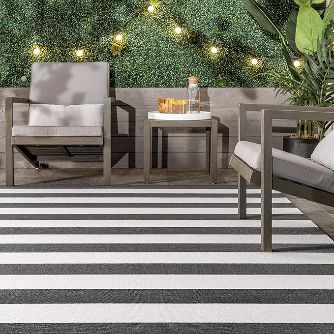 nuLOOM Christa Black/Off White, 3' x 5', Striped, Soft and Cozy, High Traffic, Stain Resistant, Easy Clean, Durable Area Rug for Indoor/Outdoor Patio, Deck, Porch, Garden, Courtyard