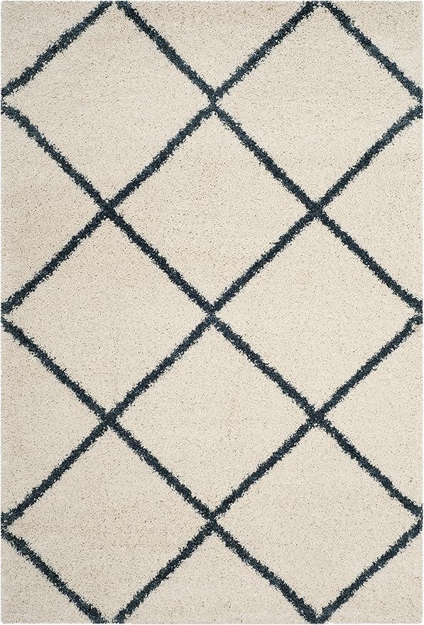 SAFAVIEH Hudson Shag Collection Area Rug - 6' x 9', Ivory & Slate Blue, Modern Trellis Design, Non-Shedding & Easy Care, 2-inch Thick Ideal for High Traffic Areas in Living Room, Bedroom (SGH281T)