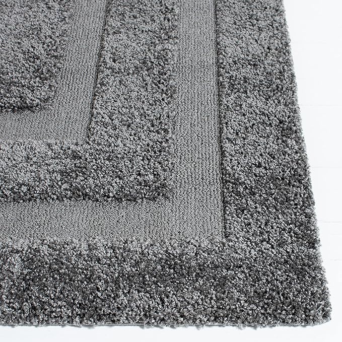 SAFAVIEH Florida Shag Collection Area Rug - 6' x 9', Grey & Grey, Border Design, Non-Shedding & Easy Care, 1.2-inch Thick Ideal for High Traffic Areas in Living Room, Bedroom (SG454-8080)