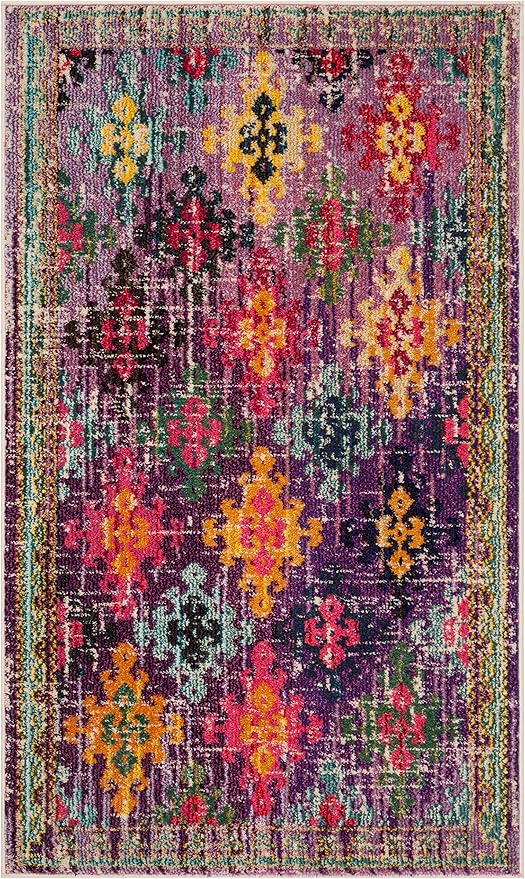 SAFAVIEH Monaco Collection Accent Rug - 3' x 5', Purple & Multi, Boho Diamond Trellis Design, Non-Shedding & Easy Care, Ideal for High Traffic Areas in Entryway, Living Room, Bedroom (MNC244P)