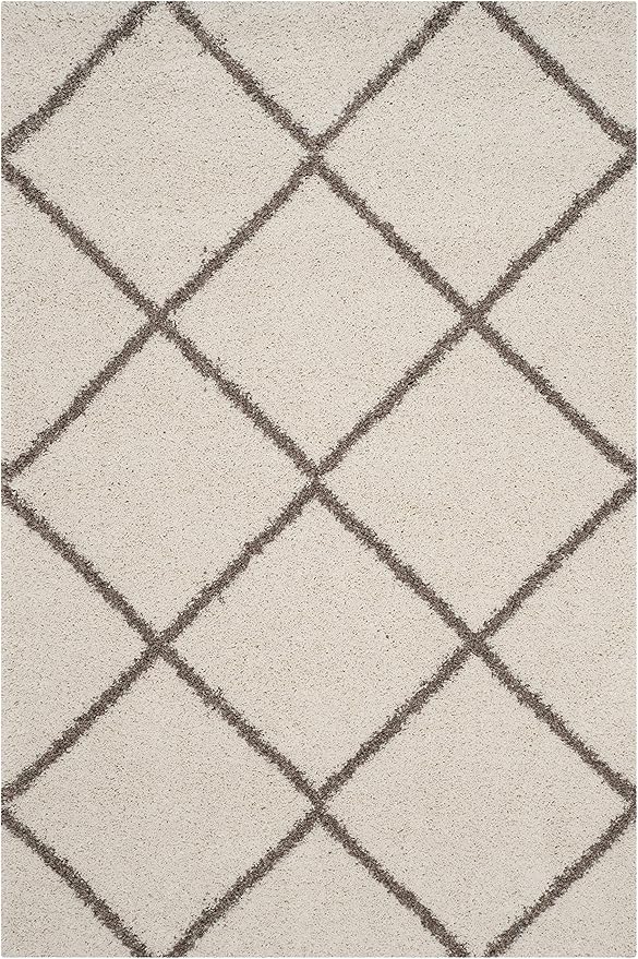 SAFAVIEH Hudson Shag Collection Area Rug - 10' x 14', Ivory & Beige, Modern Trellis Design, Non-Shedding & Easy Care, 2-inch Thick Ideal for High Traffic Areas in Living Room, Bedroom (SGH281D)