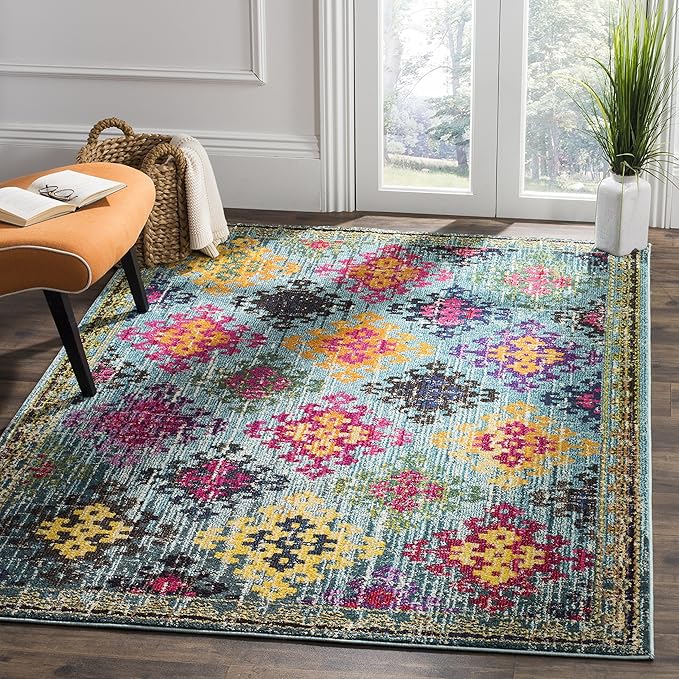 SAFAVIEH Monaco Collection Accent Rug - 3' x 5', Blue & Multi, Boho Diamond Trellis Design, Non-Shedding & Easy Care, Ideal for High Traffic Areas in Entryway, Living Room, Bedroom (MNC244N)