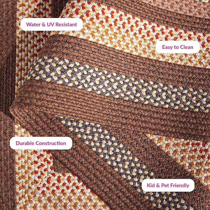 SAFAVIEH Washable Rug Outdoor Braided Collection - 5' x 7'6", Brown & Light Brown, Handmade & Reversible, Non-Shedding & Easy to Clean, Ideal for Patio, Backyard, Mudroom (BRD313T)