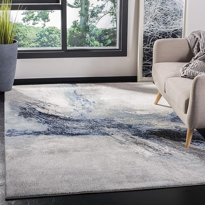 SAFAVIEH Galaxy Collection Area Rug - 3' Square, Blue & Grey, Modern Abstract Design, Non-Shedding & Easy Care, Ideal for High Traffic Areas in Living Room, Bedroom (GAL117M)