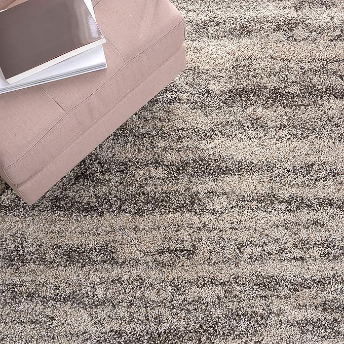 SAFAVIEH Hudson Shag Collection Area Rug - 7' Square, Ivory & Grey, Modern Design, Non-Shedding & Easy Care, 2-inch Thick Ideal for High Traffic Areas in Living Room, Bedroom (SGH206A)