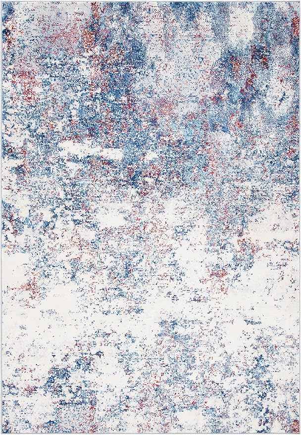 SAFAVIEH Brentwood Collection 4' x 6' Navy / Red BNT822N Modern Abstract Non-Shedding Living Room Bedroom Accent Rug