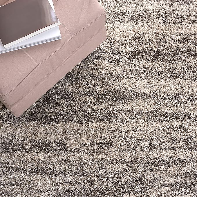 SAFAVIEH Hudson Shag Collection Area Rug - 5'3" Square, Ivory/Grey, Geometric Design, Plush 1.9 Inch Thick Ideal for High Traffic Areas in Living Room, Bedroom, Dining (SGH206A)
