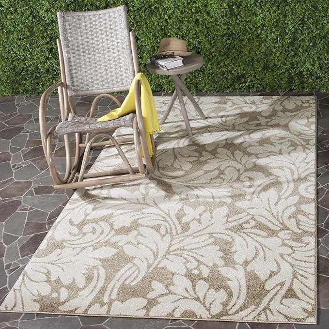 SAFAVIEH Amherst Collection X-Large Area Rug - 11' x 16', Wheat & Beige, Floral Design, Non-Shedding & Easy Care, Ideal for High Traffic Areas in Living Room, Bedroom (AMT425S)