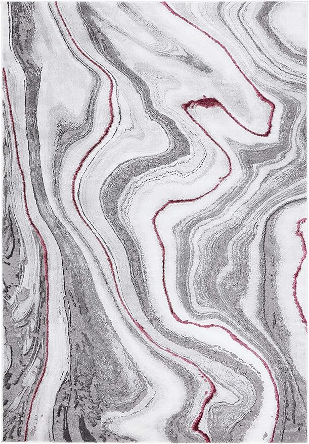 SAFAVIEH Craft Collection Accent Rug - 4' x 6', Grey & Wine, Modern Abstract Marble Pattern Design, Non-Shedding & Easy Care, Ideal for High Traffic Areas in Entryway, Living Room, Bedroom (CFT819S)