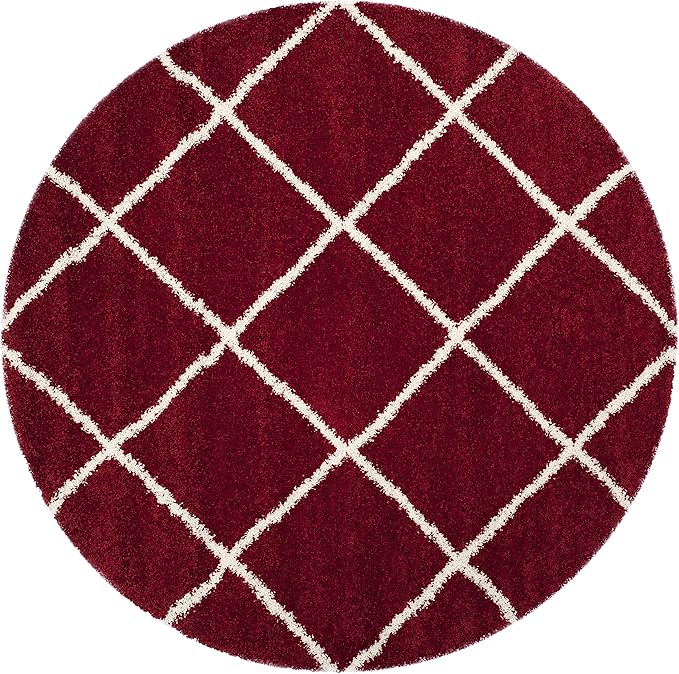 SAFAVIEH Hudson Shag Collection 11' Round Red / Ivory SGH281R Modern Diamond Trellis Non-Shedding Living Room Bedroom Dining Room Entryway Plush 2-inch Thick Area Rug