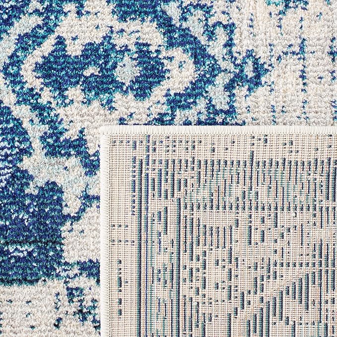 SAFAVIEH Monaco Collection Runner Rug - 2'2" x 12', Ivory & Blue, Non-Shedding & Easy to Clean, Distressed Medallion Design, Ideal for Hallway, Kitchen Foyer, Entryway (MNC243A)